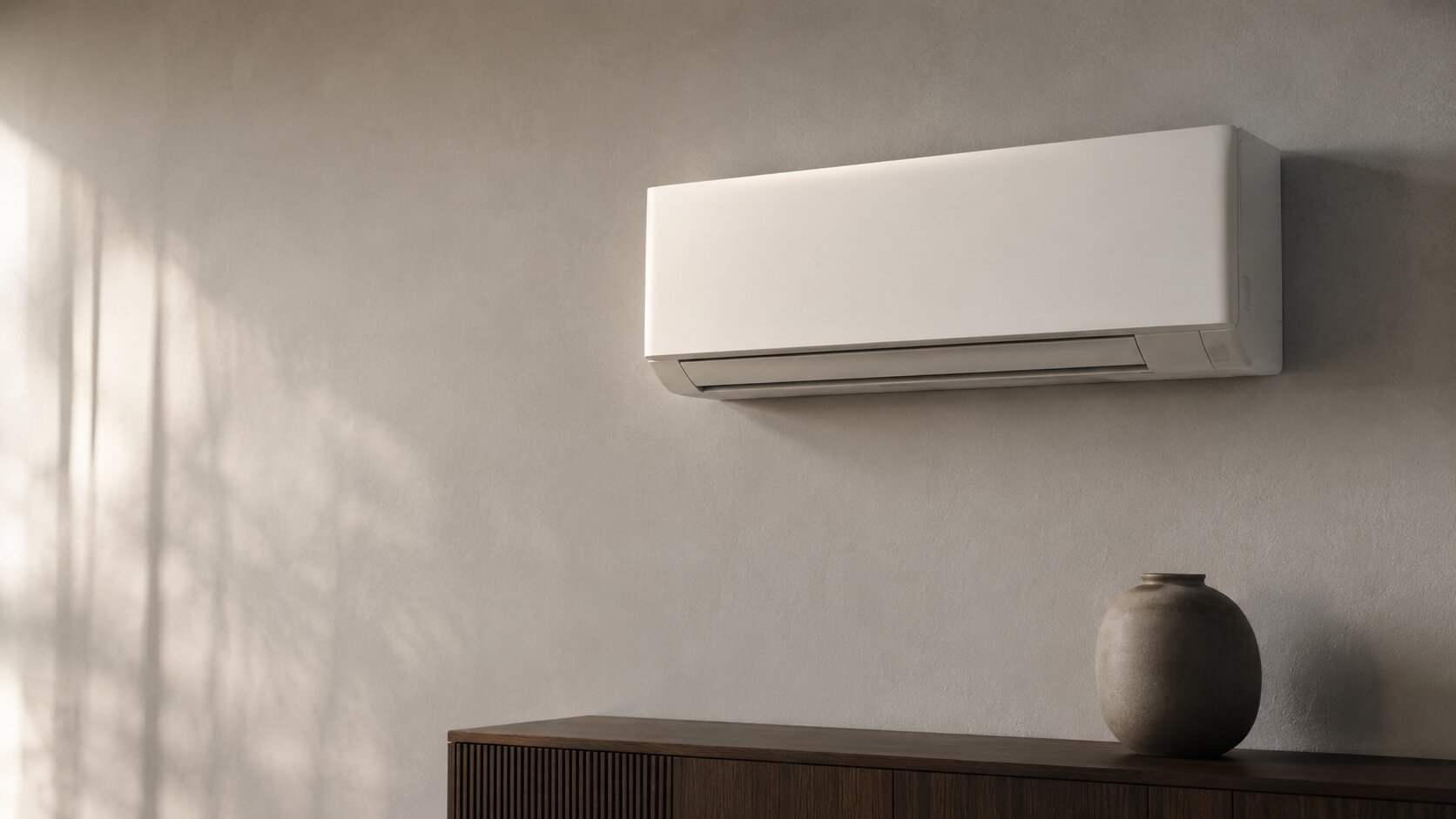 Klimatyzator split na ścianie nowoczesnego wnętrza